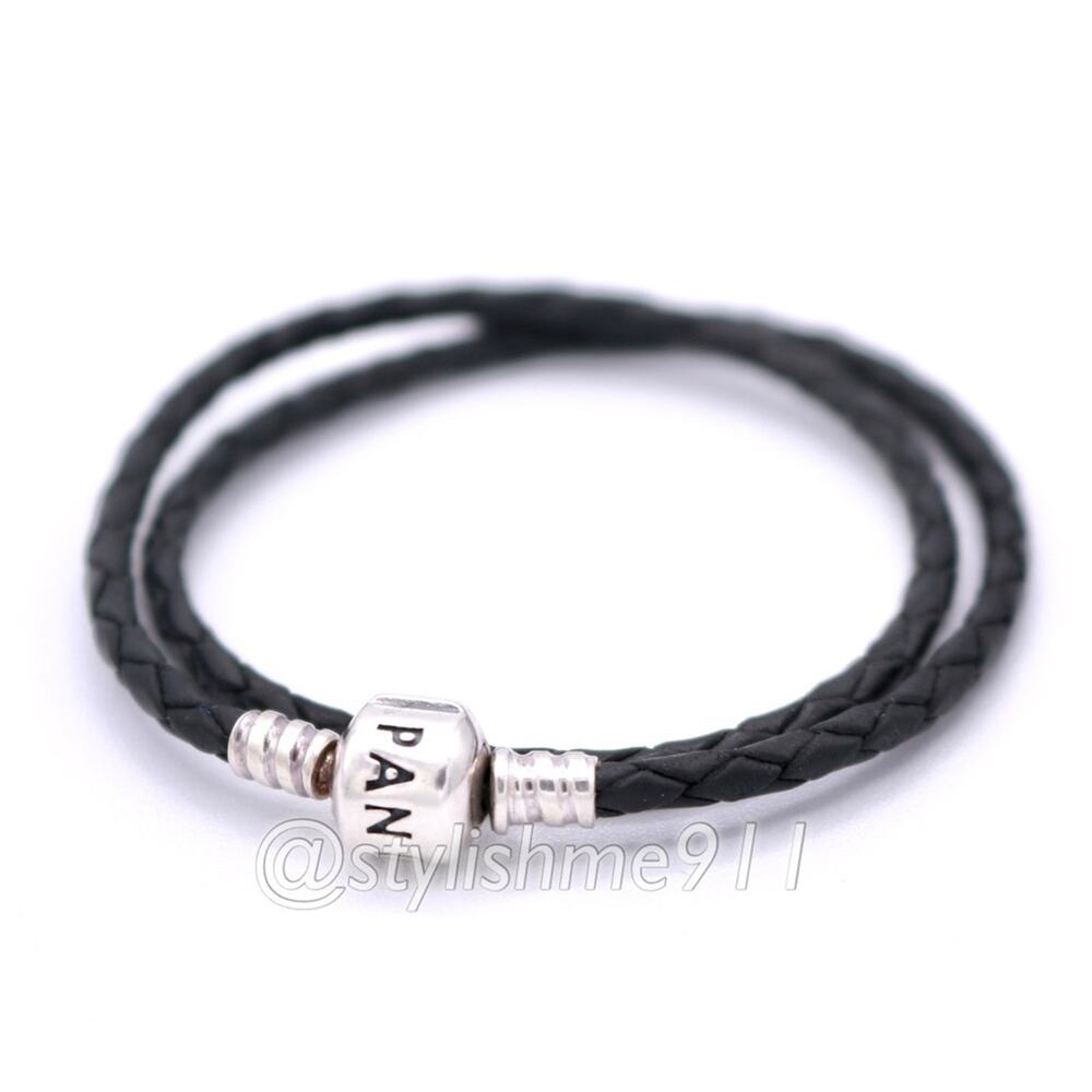 Authentic PANDORA Double Black Leather Bracelet - 590705CBK-D